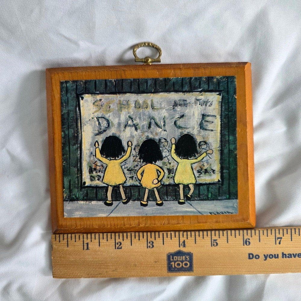 Vintage 1969 Flavia Weedn Buzza Wood Plaque Art School Dance Girls Foil Sticker - Picture 4 of 15